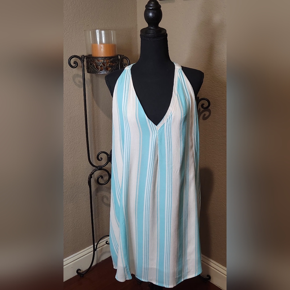 Olivaceous Aqua and White Racerback Lined Swim Cover-Up. NWT. Size L